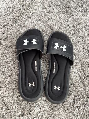 Under Armour Women's Black Slide Sandals with White Logo